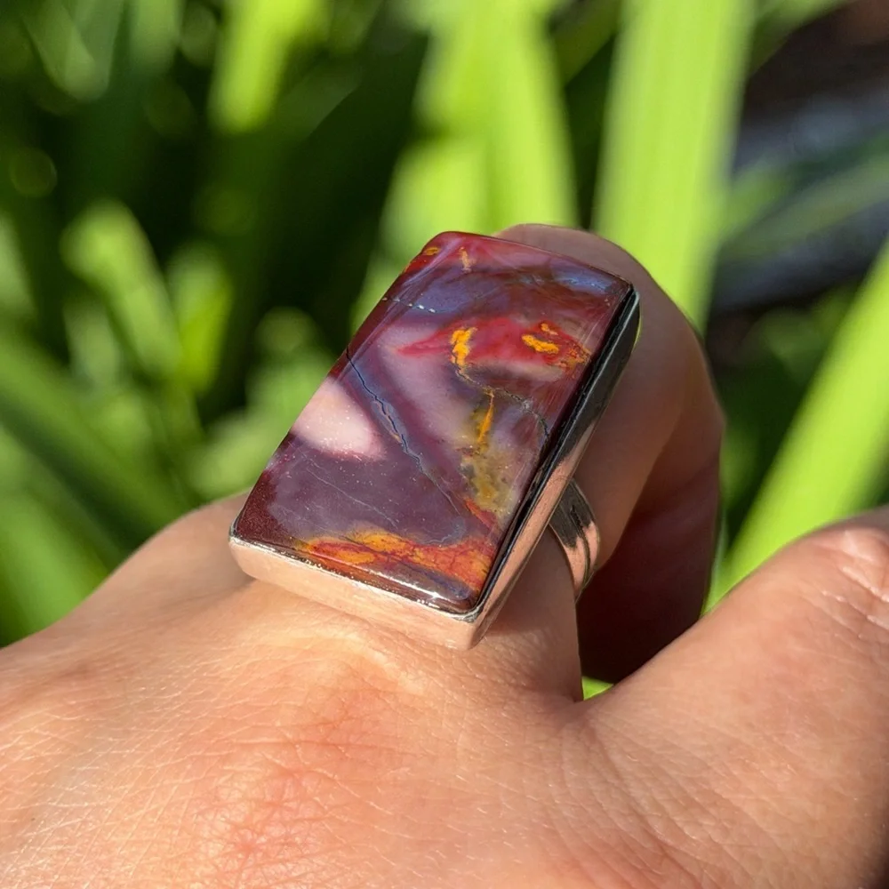 Size 8 925 silver plated red mookaite ring with pyrite 0501‎